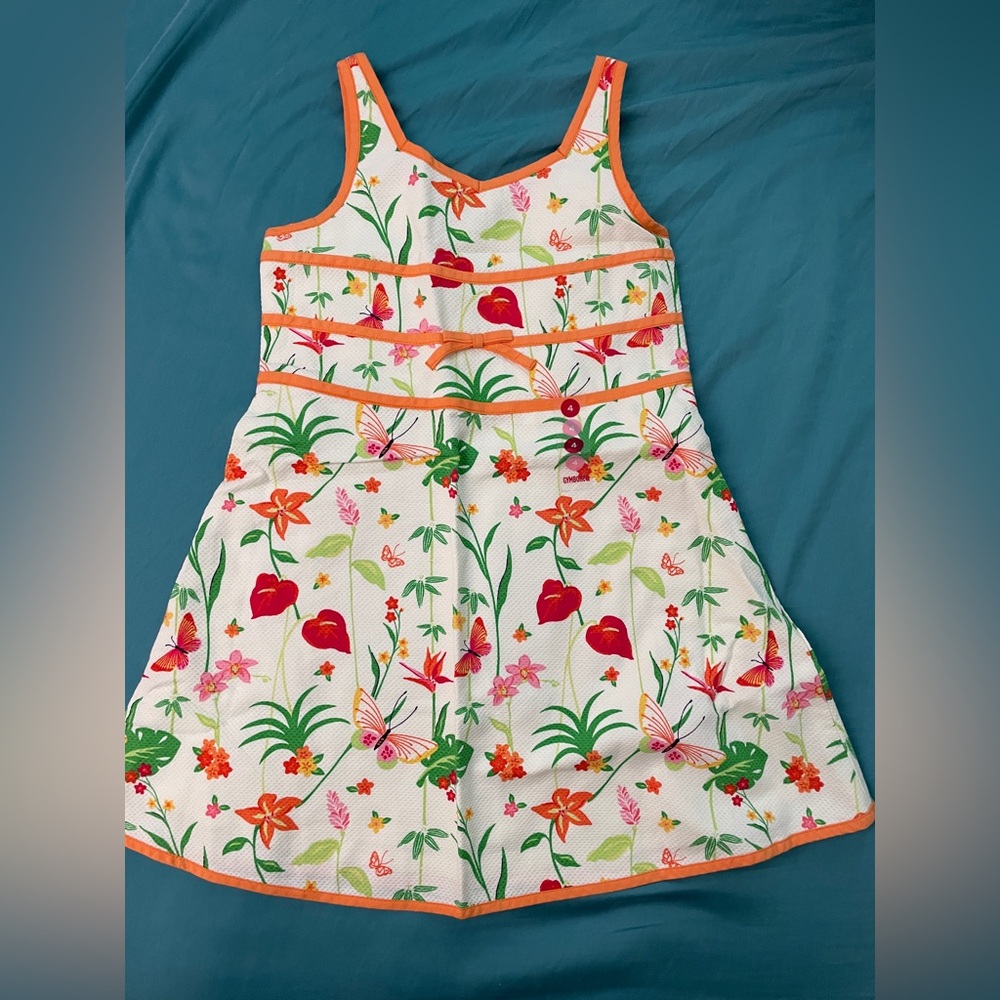 NWT VTG 2005 Gymboree Tropical Summer White Dress Orange Trim size 4